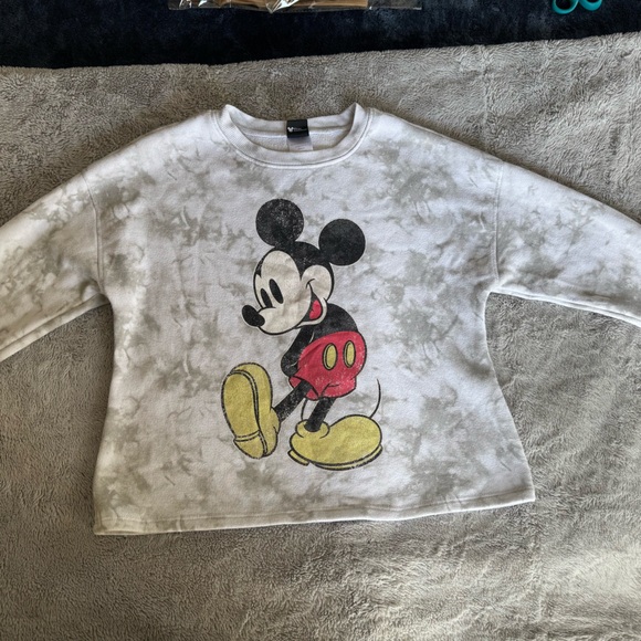 Disney Tops - Disney Mickey Mouse White and Grey Tie-Dye Crewneck Sweatshirt Size XS